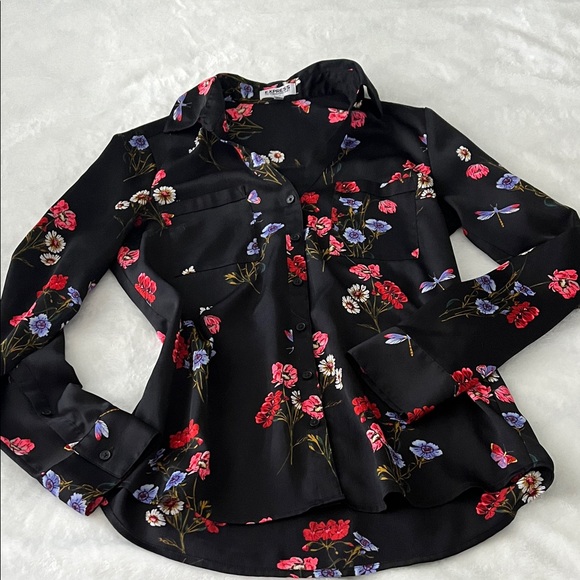 Vibrant Floral Button-Up Shirts - Pink & Black - Picture 6 of 8